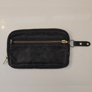 Black Perforated Floral Leather Clutch Wallet